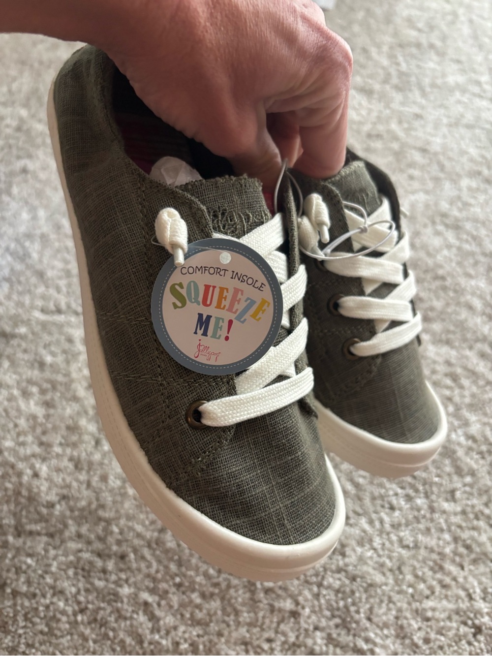 Brand new Jellypop Olive Green slip on canvas Sneakers with White Soles